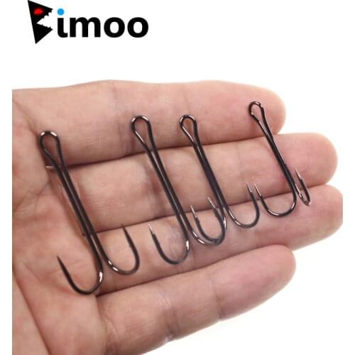 Bimoo 10PCS Classic Saltwater Double Hook Salmon Fly Tying Hook Black Nickle Big Strong Sharp Double Fishing Hooks #1 #2 #4 #6
