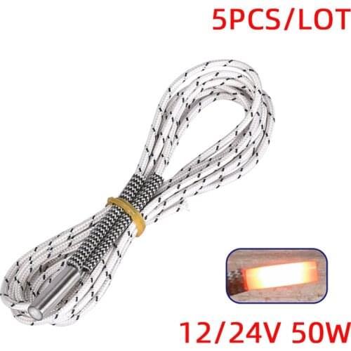 5PCS/LOT Heating tube 6*20mm 12V 24V 50W Ceramic Cartridge Heater 1M 2M Reprap&Mendel For V6 J-head Extruder 3D printer part