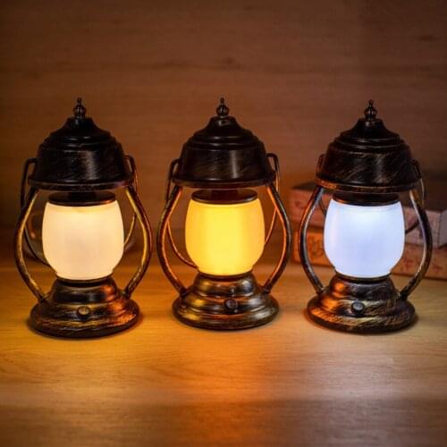 Retro Dimmable Table Light Vintage Kerosene Flame Light Rechargeable LanternTable Lamp Creative Industrial Bar Flickering Light