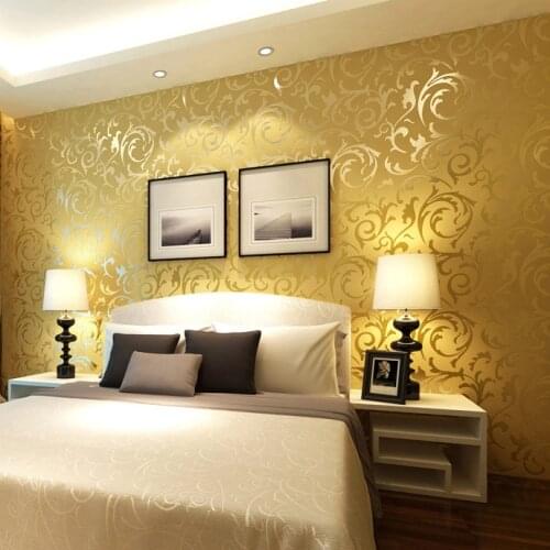 Q QIHANG High Quality Victorian Damask Embossed Textured Wallpaper Gold Yellow Color 0.53m*10m=5.3m2