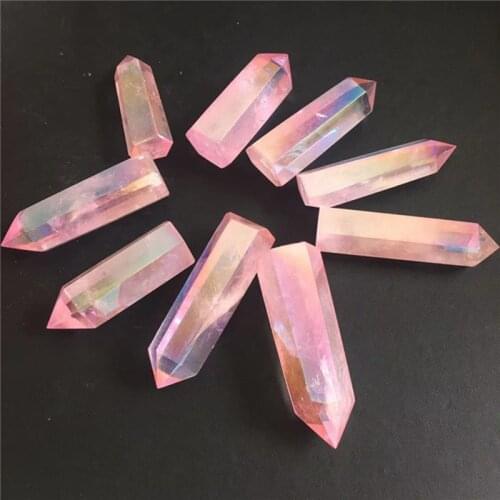 Aura Pink Crystal Wand Point Natural Stones Quartz Gemstones Healing Reiki Feng Shui Home Decoration Gems