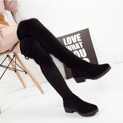 Thigh High Boots Female Winter Boots Women Over The Knee Boots Flat Stretch Sexy Fashion Shoes Black Botas Mujer 2019
