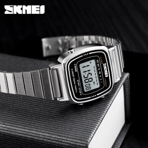 SKMEI 1252 Womens Watch Mesh Belt Stainless Steel Square Adujustable Strap Waterproof Digital Watches For Women reloj mujer