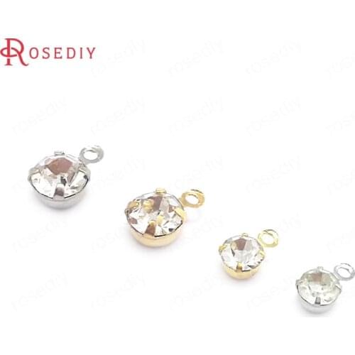 100PCS 4MM 5.5MM 8MM Brass with Glass Rhinestone Single hole Rhinestone Charms end Beads Diy Jewelry Findings