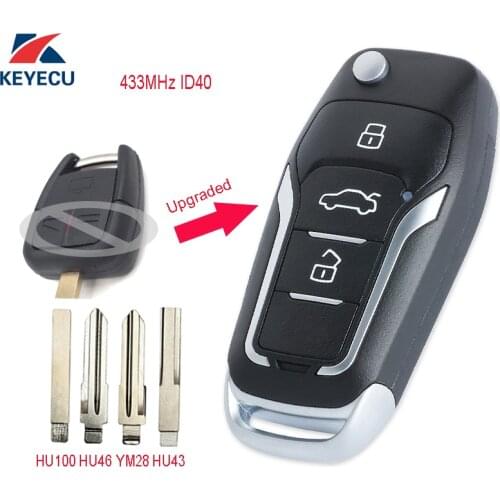 KEYECU Replacement Upgraded Flip Remote Car Key Fob 3 Button 433MHz ID40 for Opel Vectra B 1995-2002 / Omega 2003