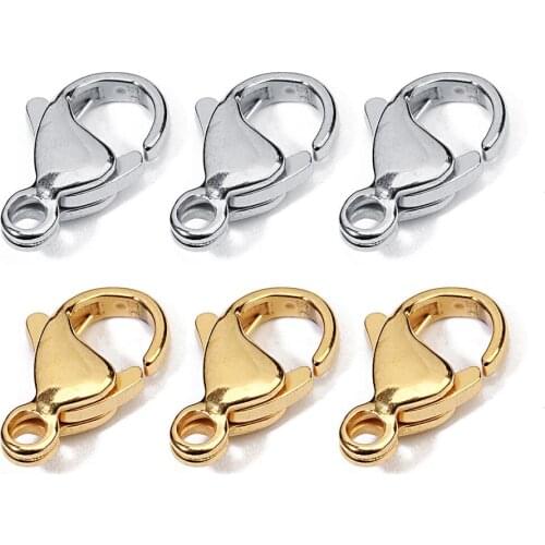 10Pcs Stainless Steel Lobster Clasp Hooks for Necklace Bracelet Key Chain DIY Fashion Jewelry Findings 9mm 12mm 15mm