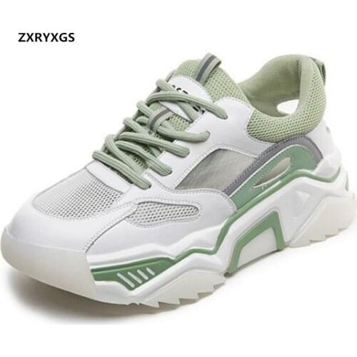 2021 New Fashion Cowhide Mesh Summer Women Sandals Platform Shoes Increase Sandals Sneakers Sandals Spell Colors Casual Shoes