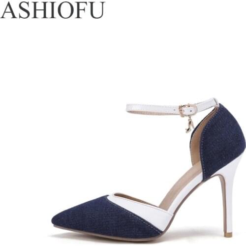 ASHIOFU New Womens High Heel Pumps D'orsay Party Prom Dress Shoes Buckle Strap Sweet Fashion Daily Wear Court Shoes