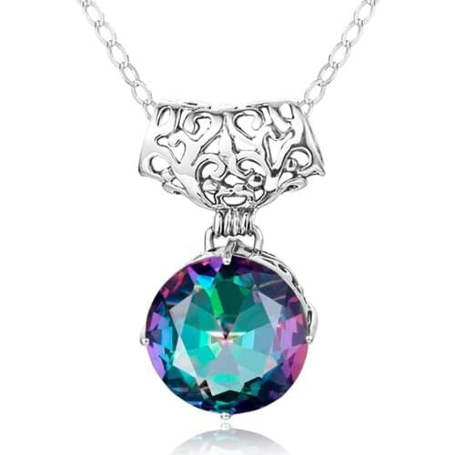Szjinao Rainbow Mystic Topaz Pendant Necklace 925 Sterling Silver Gemstones Choker Statement Necklace Women Without Chain Genuin