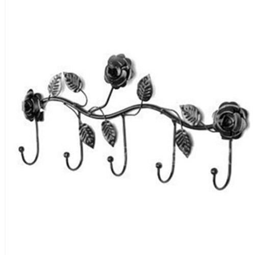 1pcs 5 Hooks Clothes Rack Robe Key Holder Wall Hanger Hooks Rose Leaves Metal Over Door Kitchen Bathroom Coat Holder