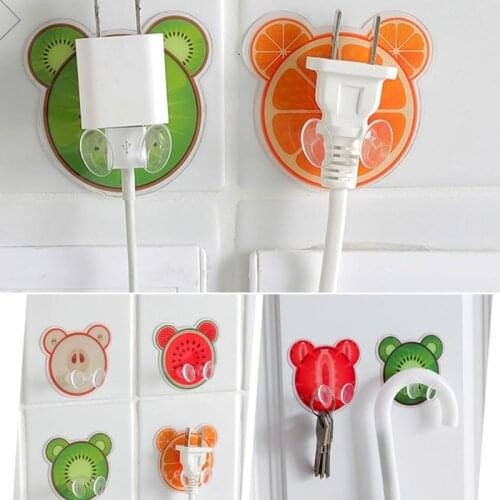 1PC Fruit Pattern Socket Storage Rack Hangers Multi-functional Power Cord Plug Stick Hooks Keys Holder Home Office Decor Hooks