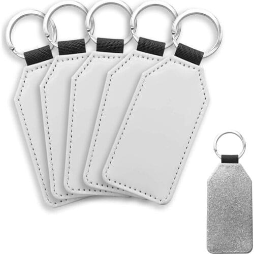 10 Pack Sublimation Blanks Keychain Glitter PU Leather Keychain DIY Heat Transfer Keyring
