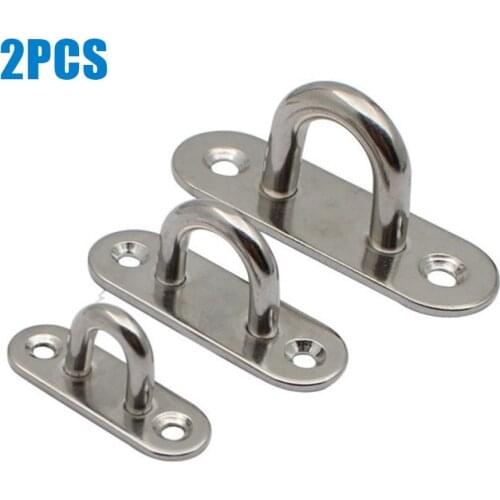 2PCs M5 M6 M8 Oblong Pad Eye Plate Staple Hook Loop Boat Shade Sail Mounting Fastening Set 304 Marine Grade Stainless Steel