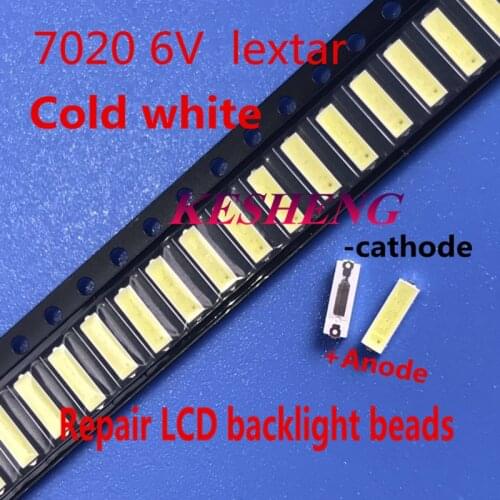 200 pz/lotto Lextar SMD LED 7020 6 V 0.5 W 50LM Bianco Freddo Per La TV Retroilluminazione