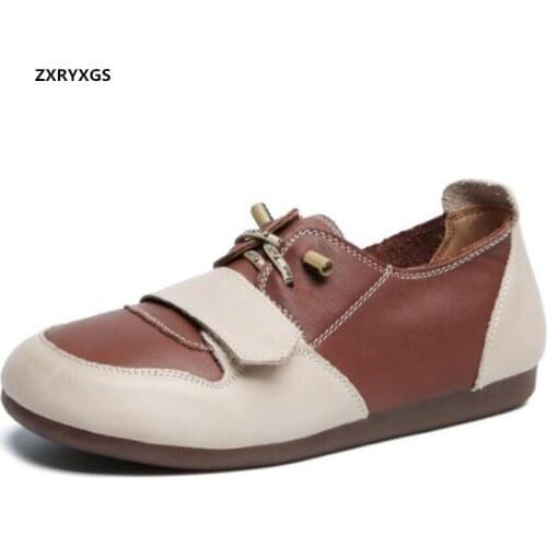 2021 New Spring Handsome 100% Full Genuin Leather Shoes Women Flat Shoes Soft Sole Non-slip Wear-resistant Fashion Casual Shoes