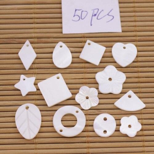 50 PCS Shell Natural White Mother of Pearl Drop Coin Star Square Heart Flower moon ring leaf Fan rhombus choose