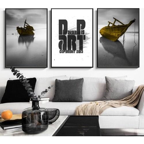 Abstract Boat Landscape Poster Canvas Print Painting Wall Art Living Room Home Decoration
