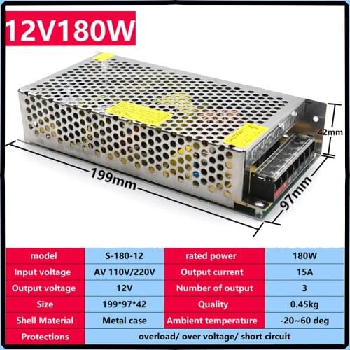 AC 100V-240V To DC 12V LED Power Adapter Lighting Transformer Switching Power Supply 15A led Switching Power Suply