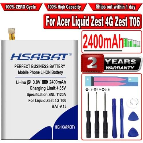 HSABAT 2400mAh BAT-A13 Battery For acer Liquid Zest 4G Zest T06 T07