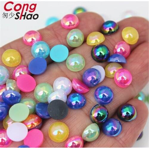 Cong Shao 200Pcs 8mm Flatback AB Color Imitation Pearl Beads ABS Acrylic Round Rhinestone Trim DIY Wedding Dress Button ZZ589