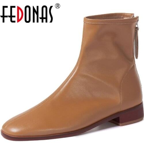 FEDONAS Elegant Concise Back Zipper Women Warm Boots Genuine Leather Round Toe Thick Heels Pumps Wedding Office Lady Shoes Woman