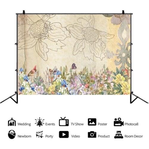Baby Shower Photography Backgrounds Flowers With Colorful Butterflies and Birds Kids Birthday Backdrop For Photo Studio Props