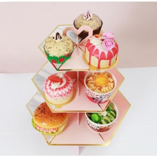Exquisite Cake Stand Three-layer Paper Gradient Hexagon Dessert Stand for Wedding