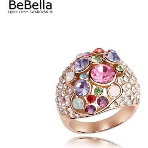 BeBella gold color plated crystal ring made with Austrian Crystals from Swarovski for girls Christmas gift