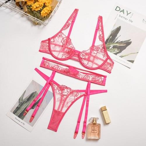 Floral Lingerie Set Sexy Transparent Bra Set Womens Underwear Set Embroidery Sexy Lingerie Push Up Bra Lace Underwear