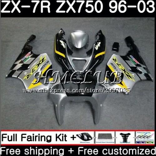 Body For KAWASAKI NINJA ZX-7R Silver black ZX750 ZX 7R 1996 1997 1998 1999 48HC.5 ZX-750 ZX 7 R ZX 750 ZX7R 96 97 98 99 Fairing