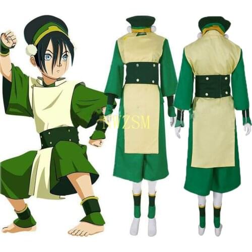 Anime Avatar The Last Airbender Toph Beifong Cosplay Costume Adult Halloween Party Costume Full Set Customized Green