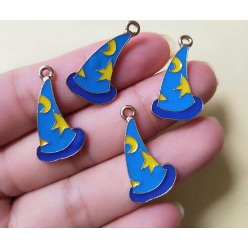 Mini Order 5pcs/lot 26*14MM Enamel Alloy Magic Hat Pendant Charms Gold Tone Plated Oil Drop Moon Star Cute Cap Shape Metal Charm