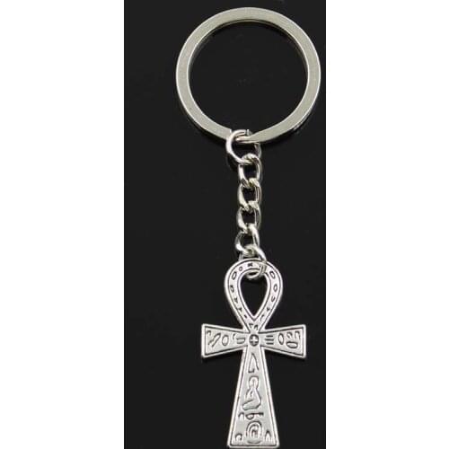 Fashion Egyptian Ankh Life Symbol Cross 39x21mm Pendant 30mm Key Ring Chain Silver Color Men Car Gift Keychain Dropshipping