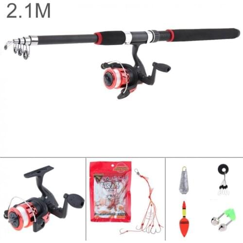 2.1m Fishing Rod Reel Line Combo Full Kits Spinning Reel Pole Set with Carp Fishing Lures Fishing Float Hooks Beads Bell