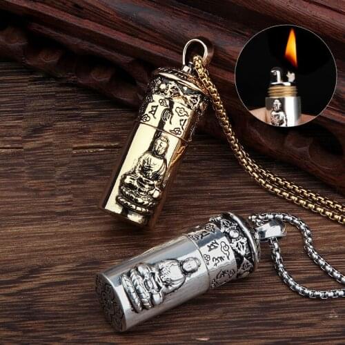 CHIEF New Grinding Wheel Type Kerosene Lighter Creative Couple Necklace Mini Windproof Convenient Igniter Valentines Day Gift