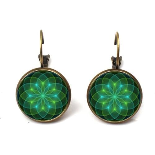 New Life Flower Photo Tibetan Silver Bronze Paisley Flowers Cabochon Glass Earrings Jewelry Womens Colorful Handmade Wholesale