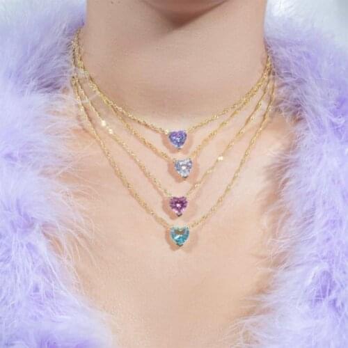 Heart Necklace for Women Stainless Steel Gold Chain CZ Pendant Necklace Korean Fashion Cute Crystal Couple Jewerly collier femme