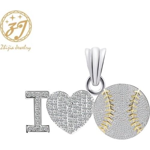 Zhijia sport lovers necklace silver color rhinestone crystal "i love ball" pendant necklace for men sport gifts