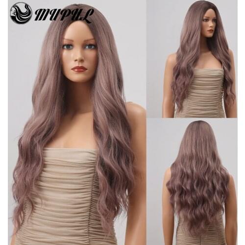 Purple Ombre Long Wave Daily Natural Synthetic Wigs For White Women Fiber Hair Cosplay Party Female Heat Resistant Wig