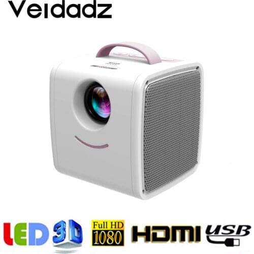 VEIDADZ Q2 LCD Mini Portable One Hand Gripped Support 1080P HD HDMI-Compatible USB VGA Porket Projector for Children Study