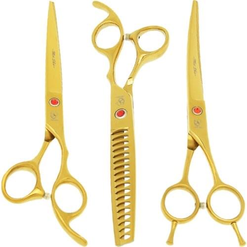 7" Professional Pet Scissors for Grooming Japan Steel Animals Straight Thinning Curved Shears with Forceps Dog Supplies B0016A