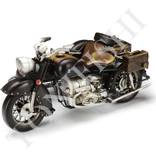 Retro handmade metal three-wheeled motorcycle model, 1/6 alloy simulation adult motorcycle decoration, bar, coffee shop, home