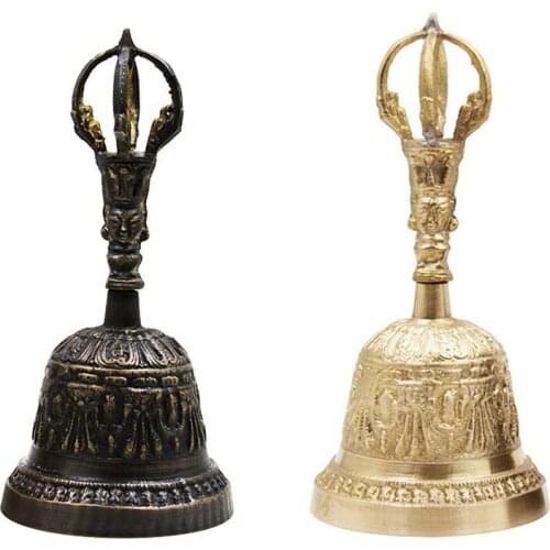 Handmade FengShui Hand Bell Tea Meditation Alarm Prayer Lucky Service Desktop Tibetan Buddhist Loud Call Dinner Brass Portable
