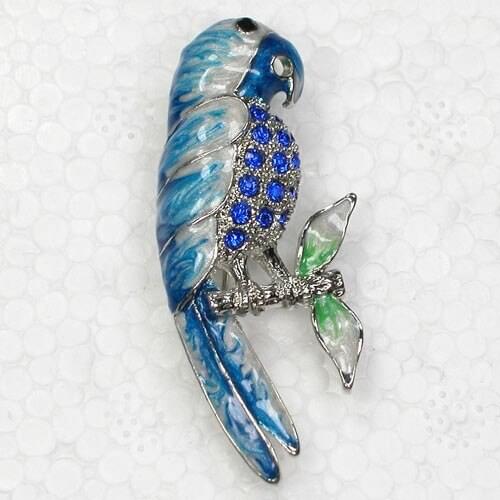 Blue Rhinestone Enamel Parrot Pin brooches C2097 B