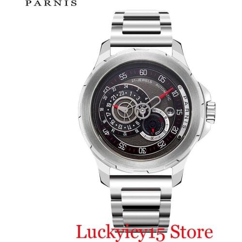 Top Brand PARNIS Stainless Steel Bracelet 44mm Metal Men Watch Sapphire Crystal Date Indicator Special Design
