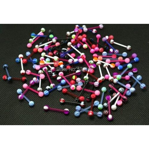 Body piercing jewelry bioplast barbell acrylic 3mm ball tongue rings wholesale jewelry 1.2*8*3/3mm tragus mix color design
