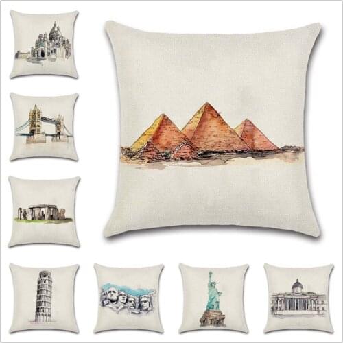 World famous building beige cushion cover Decor Chair sofa seat car Decorative pillowcase Home house bedroom friend kids gift