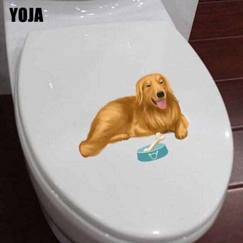 YOJA 21.5*17.1CM Golden Retriever Toilet Sticker Wall Decal BedRoom Home Decor Cartoon Dog T3-0574