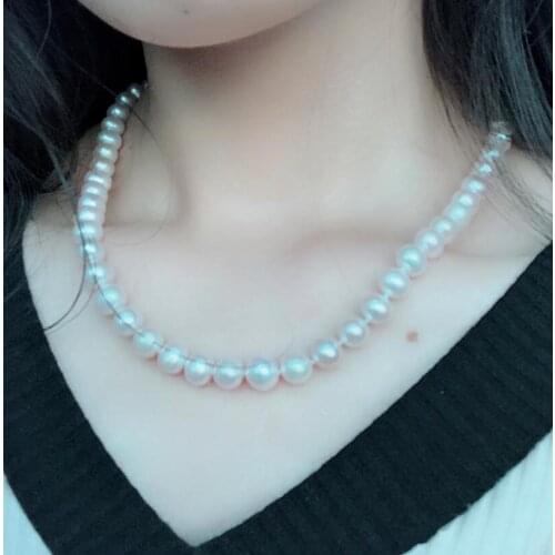 Fine jewelry 925 silver CLASSIC NATURAL7-8mm WHITE SOUTH SEA PEARL NECKLACE 18 inch