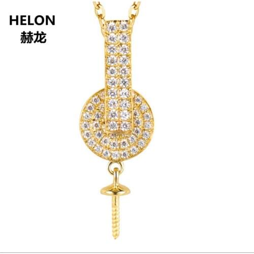 Solid 14k Yellow Gold 0.2ct Natural Diamonds Women Pendant 9-15mm Pearl Semi Mount Pendant Fine Jewelry Setting